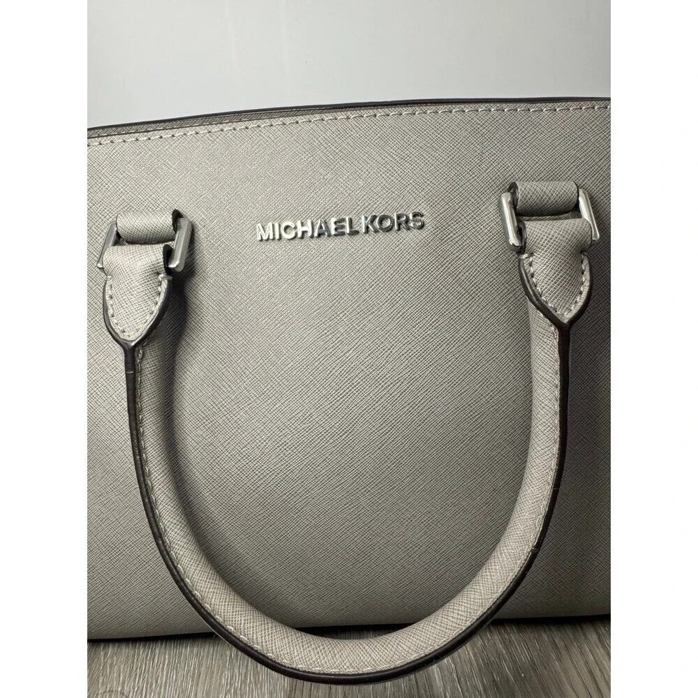Light Gray Saffiano Leather Satchel Crossbody Handbag Structured Tote Purse